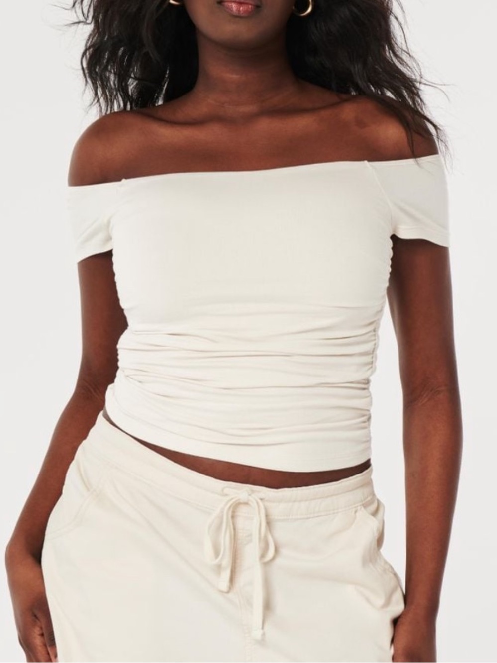 Hollister black Off-Shoulder Ruched Crop Top